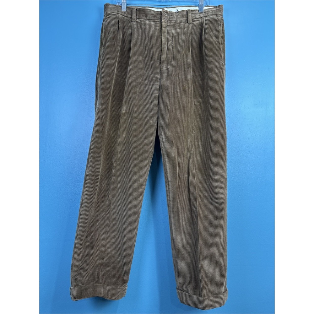 Nautica Rigger Corduroy Pants Mens 34x30 Brown Pleated Cuffed Classic Fit VTG